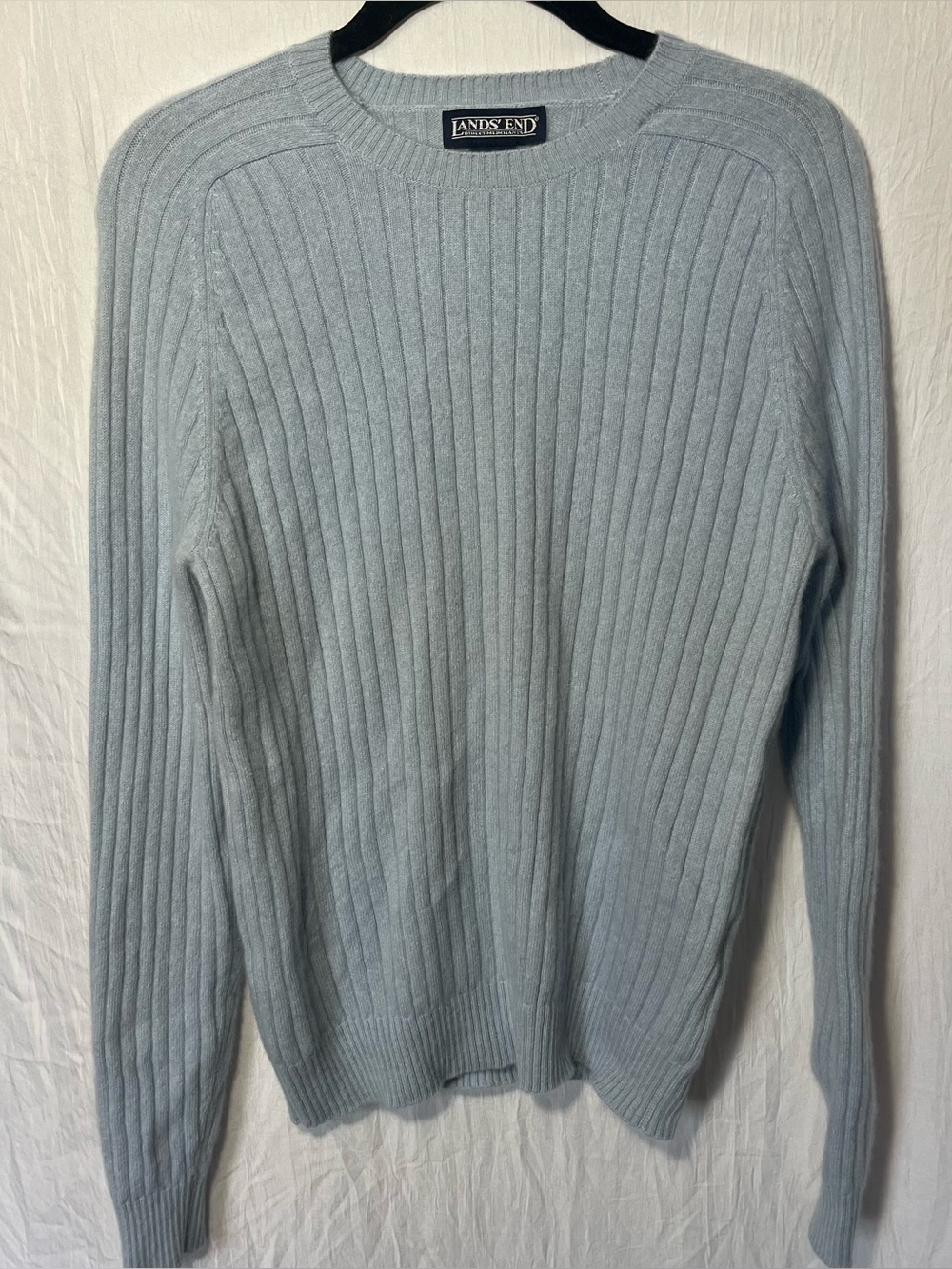 Vintage Lands End 100% Cashmere Sweater Womens S soft Blue Crewneck Quiet Luxury